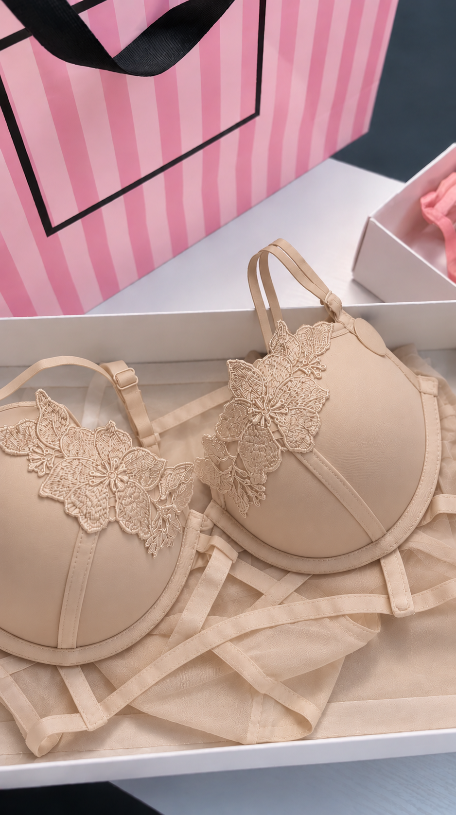 Nude Blossom Elegance – Premium Floral Lace Bra
